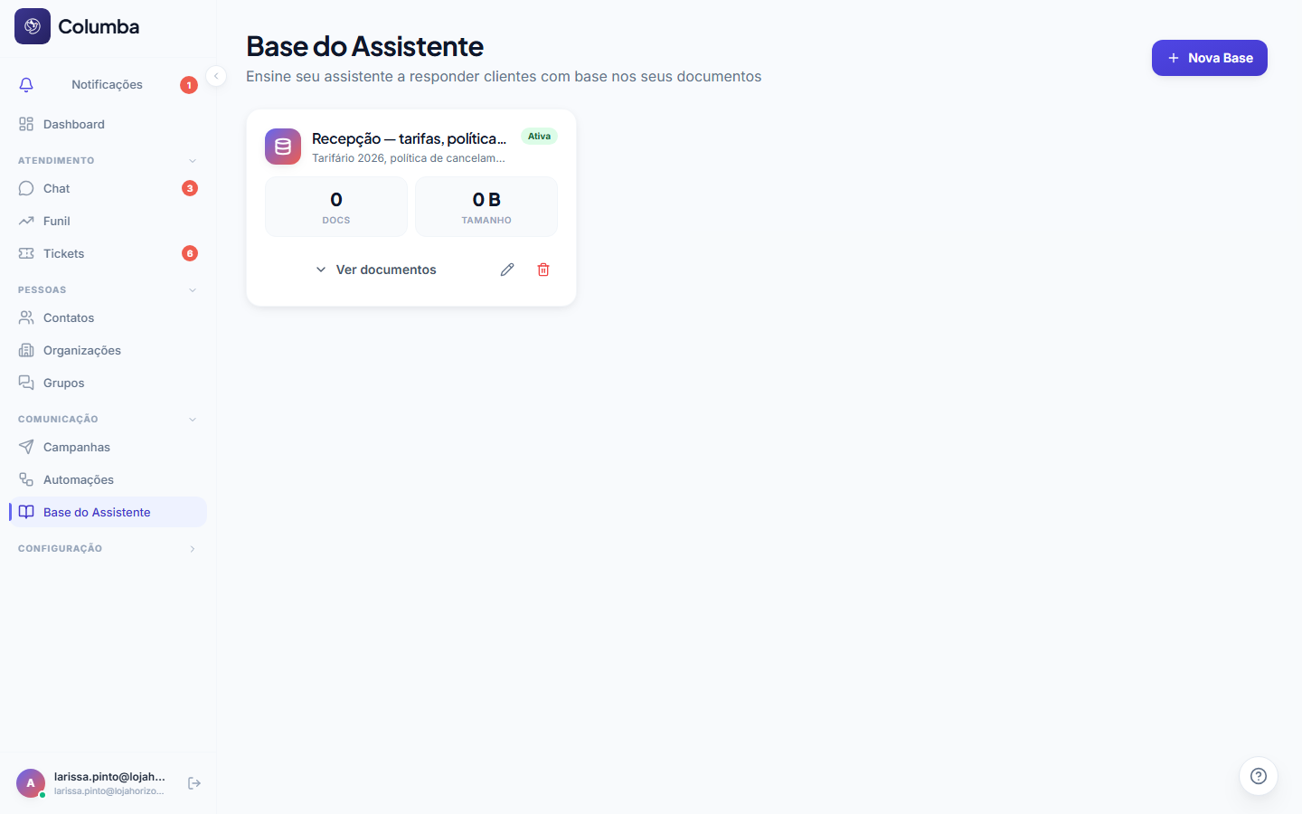 Base do Assistente com a base criada pela configuração inicial e seus documentos