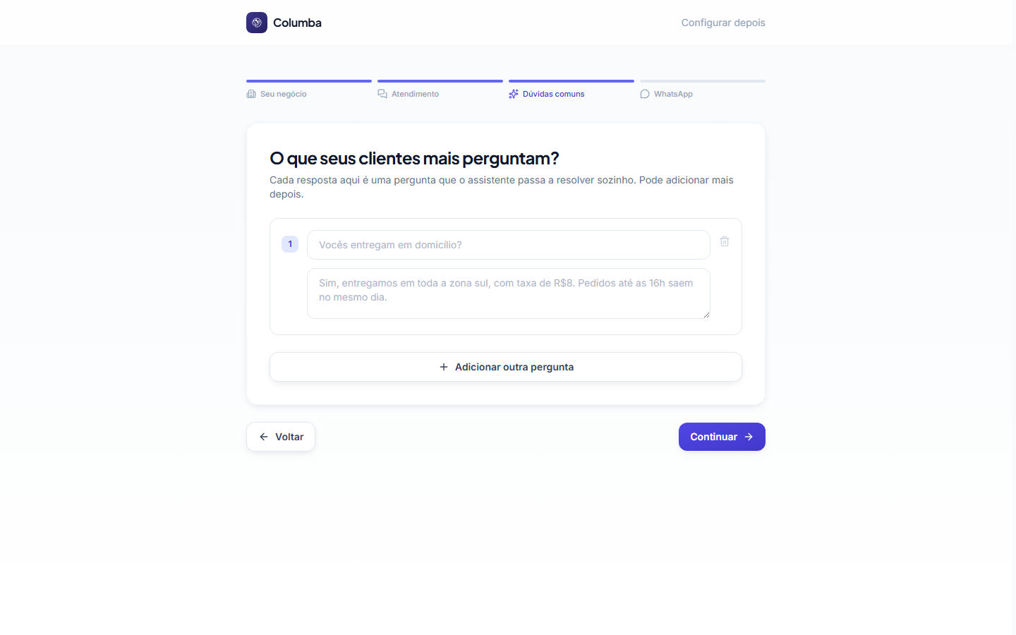 Passo Dúvidas comuns: perguntas e respostas que o assistente vai usar
